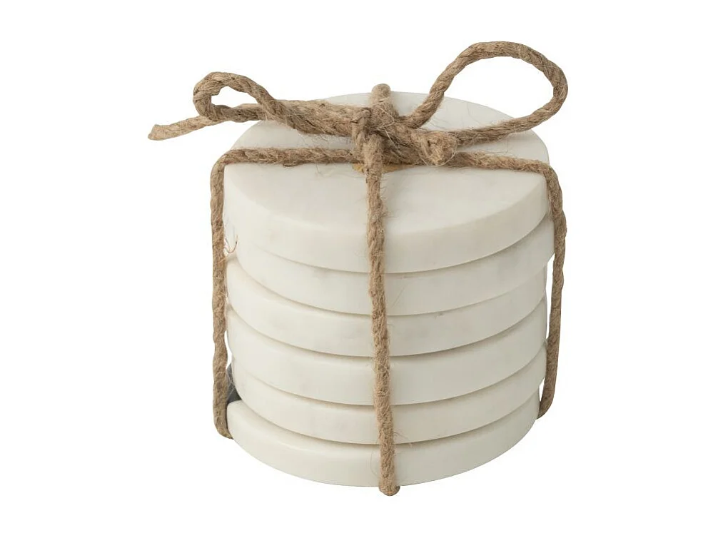 Lot de 6 Dessous de Verre en Marbre "Marci" 10cm Blanc