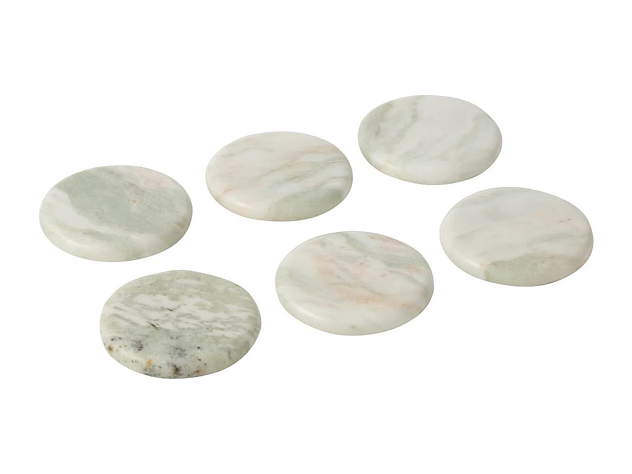 Lot de 6 Dessous de Verre en Marbre "Odell" 10cm Blanc & Vert