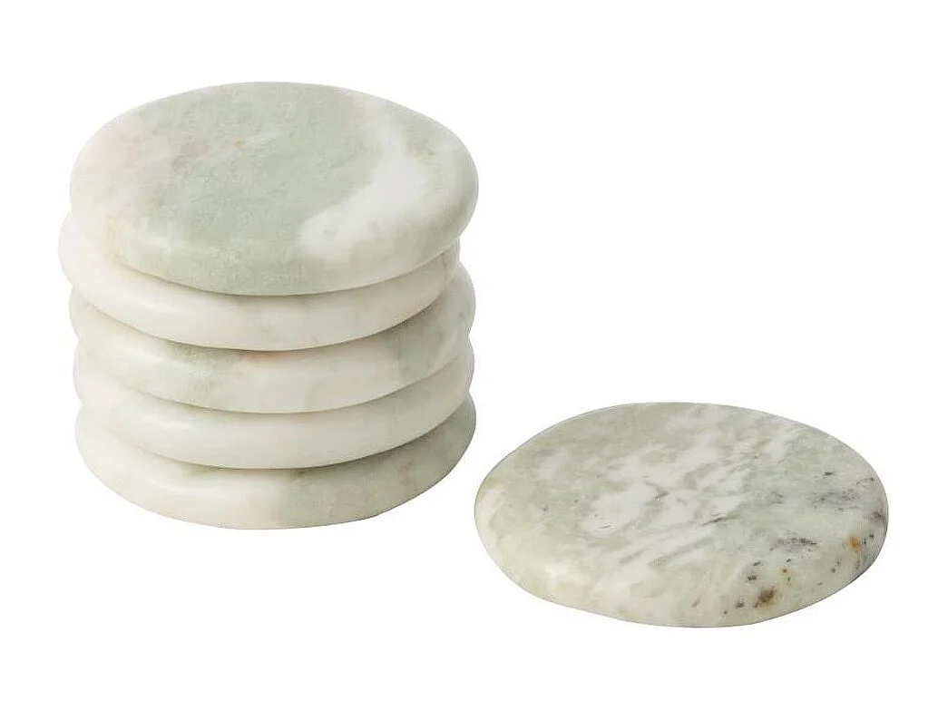 Lot de 6 Dessous de Verre en Marbre "Odell" 10cm Blanc & Vert