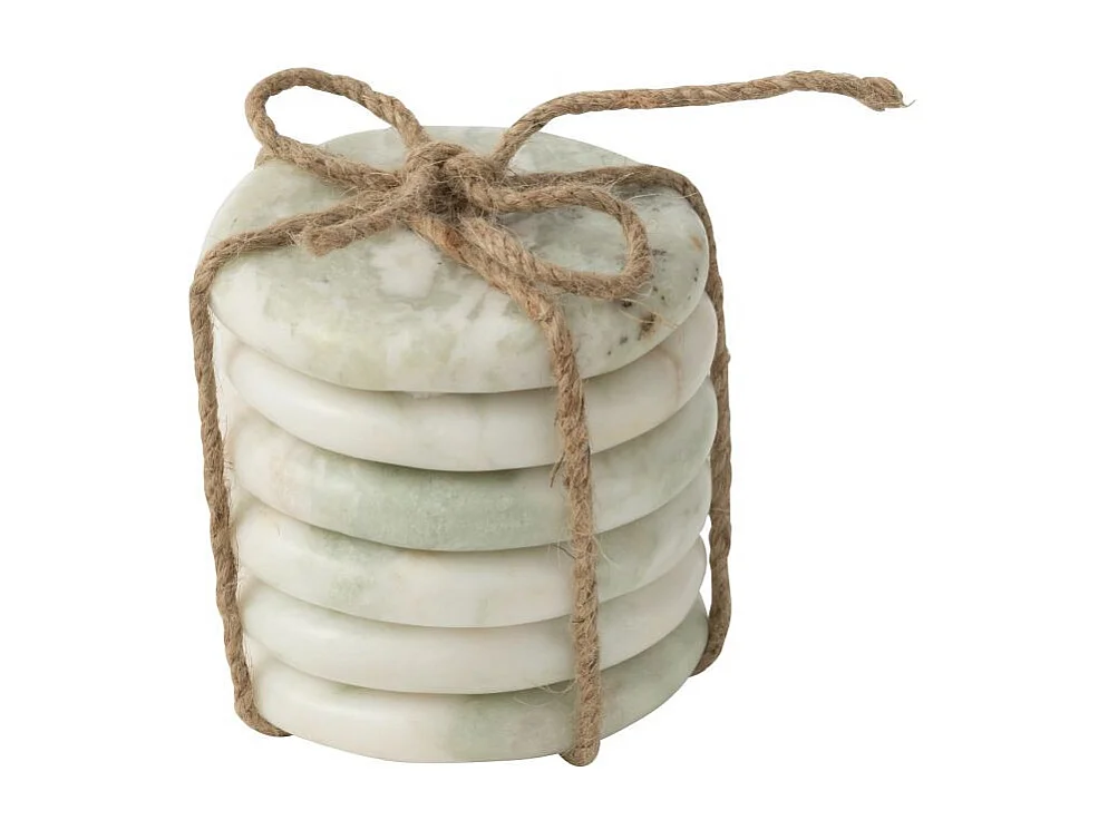 Lot de 6 Dessous de Verre en Marbre "Odell" 10cm Blanc & Vert