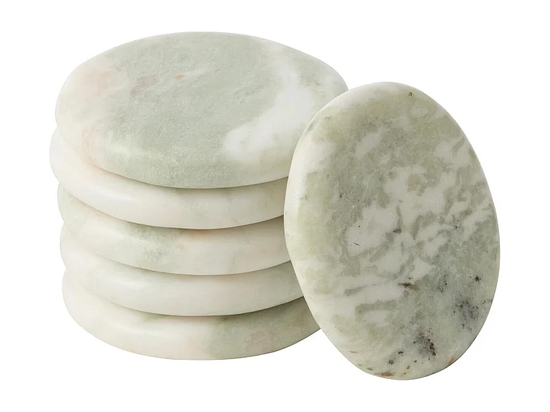 Lot de 6 Dessous de Verre en Marbre "Odell" 10cm Blanc & Vert