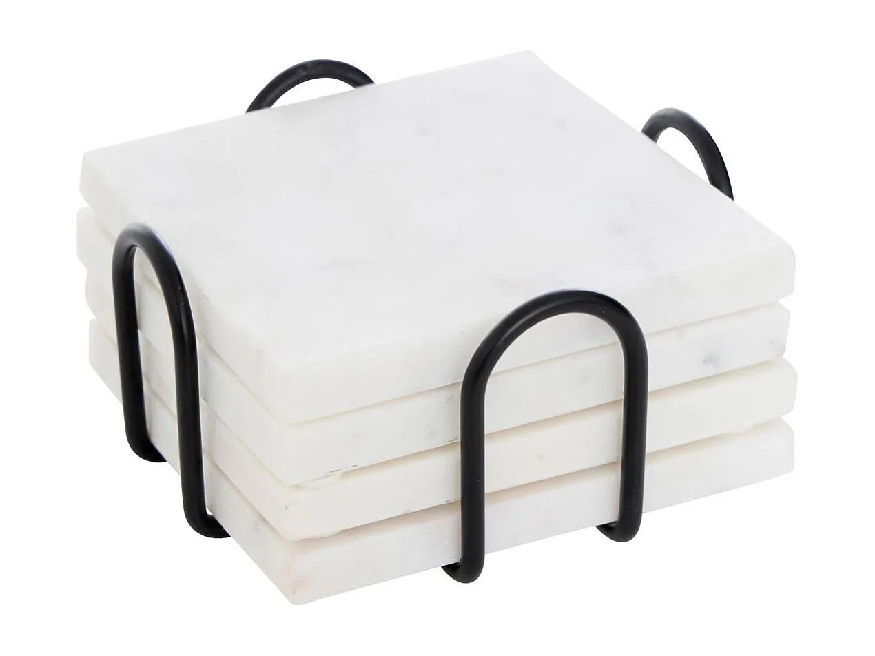 Lot de 4 Dessous de Verre en Marbre "Morris" 10cm Blanc