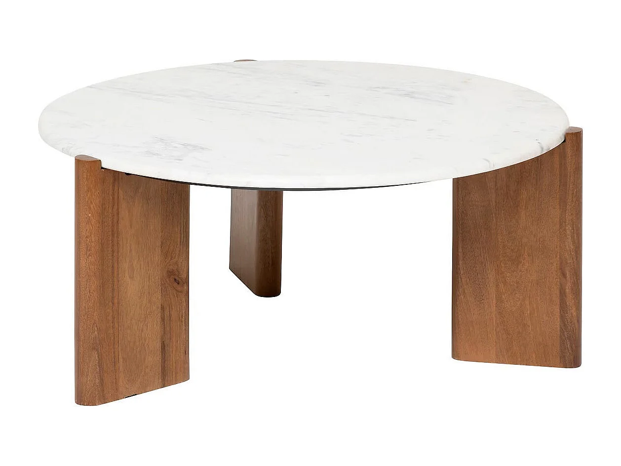 Table Basse en Marbre "Nanda" 91cm Naturel & Blanc
