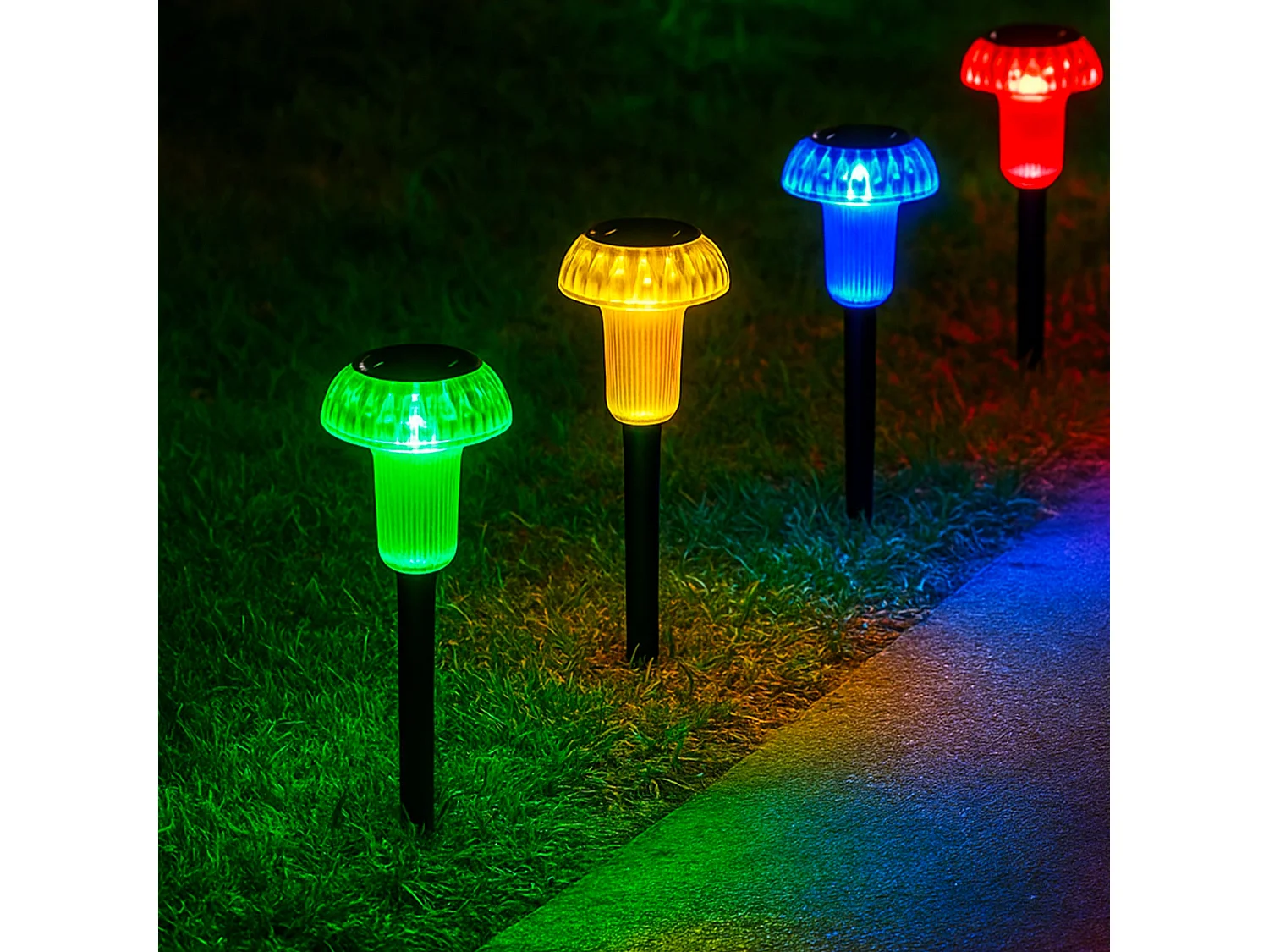 4 balises solaires champignons multicolores MUSHY H24cm