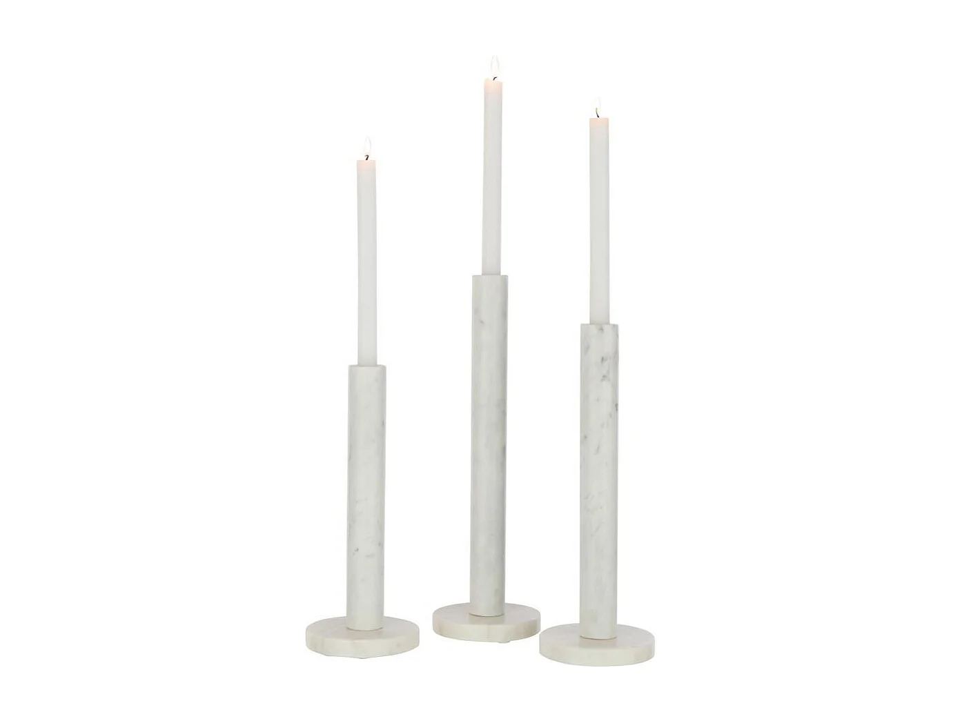Lot de 3 Bougeoirs en Marbre "Bali" 40cm Blanc