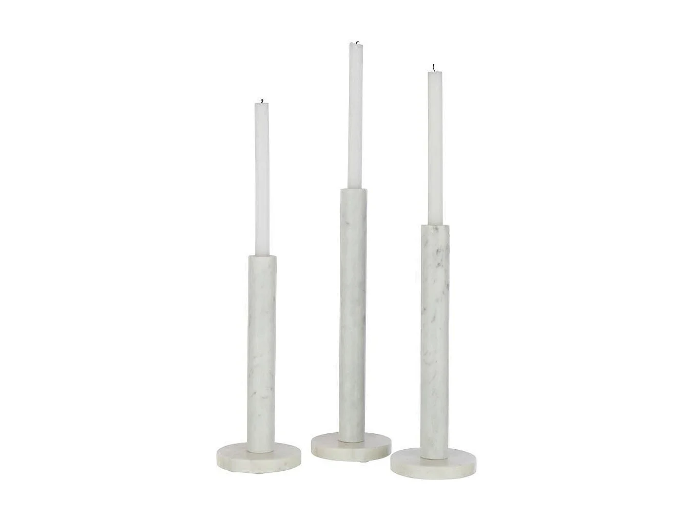 Lot de 3 Bougeoirs en Marbre "Bali" 40cm Blanc