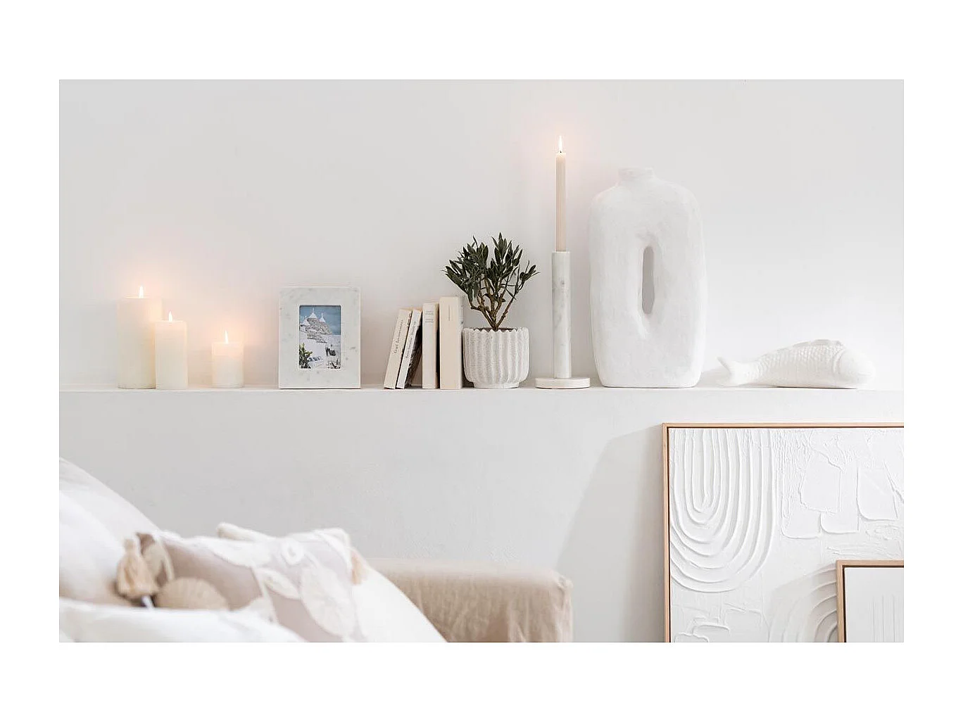 Lot de 3 Bougeoirs en Marbre "Bali" 40cm Blanc