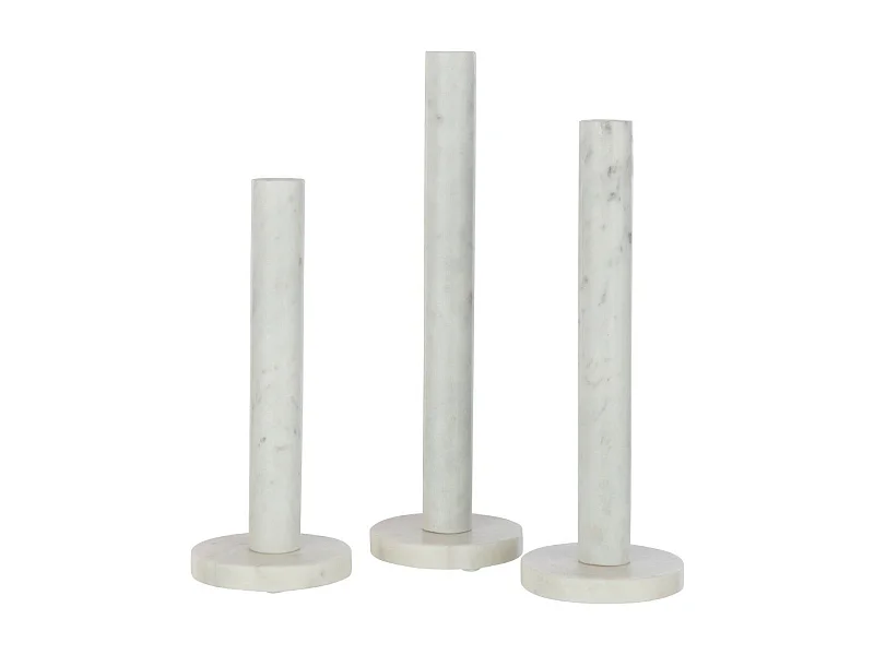 Lot de 3 Bougeoirs en Marbre "Bali" 40cm Blanc