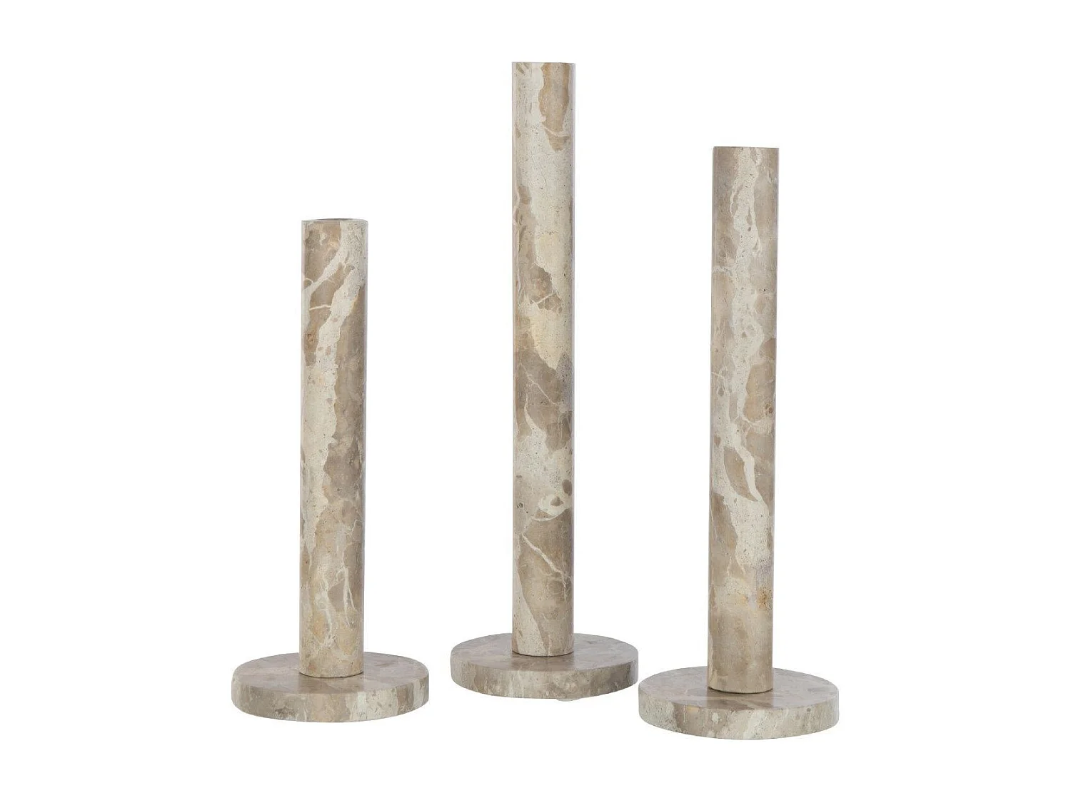 Lot de 3 Bougeoirs en Marbre "Bali" 40cm Beige
