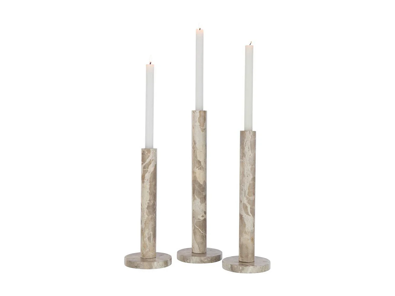 Lot de 3 Bougeoirs en Marbre "Bali" 40cm Beige