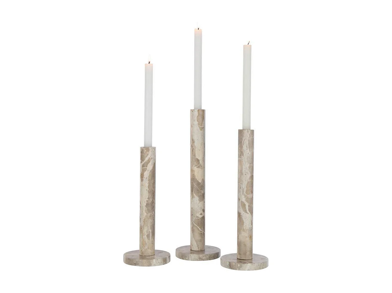 Lot de 3 Bougeoirs en Marbre "Bali" 40cm Beige