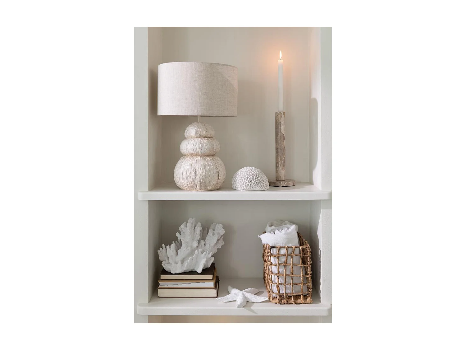 Lot de 3 Bougeoirs en Marbre "Bali" 40cm Beige