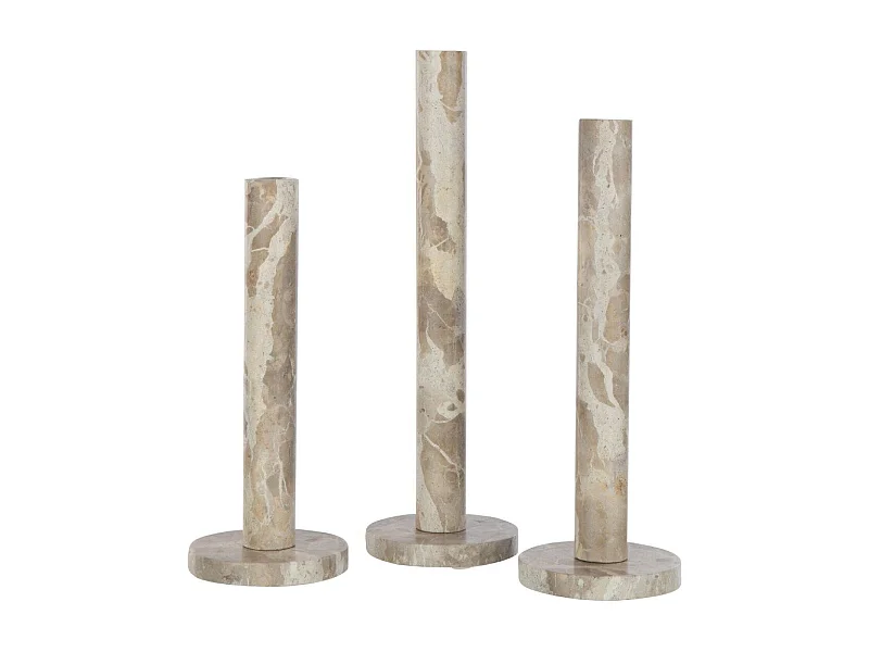 Lot de 3 Bougeoirs en Marbre "Bali" 40cm Beige