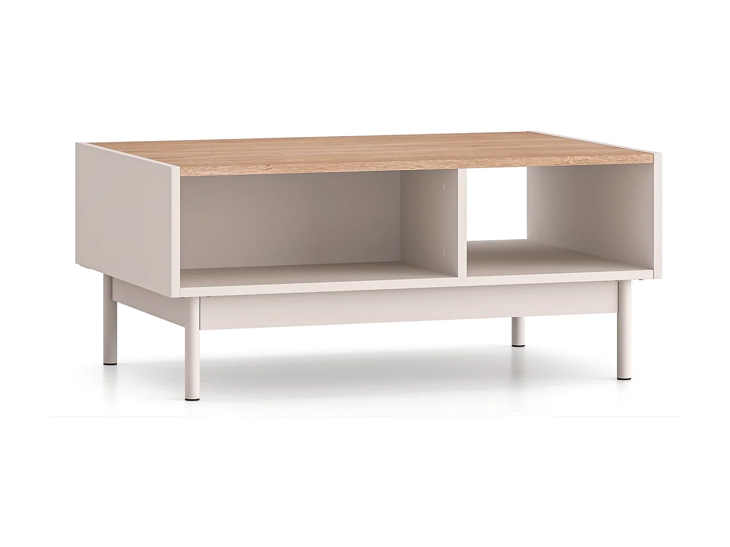 Couchtisch mit offenen Fächern – Kaschmirgrau/Eichenholzoptik – 90x60 cm – DUNEA