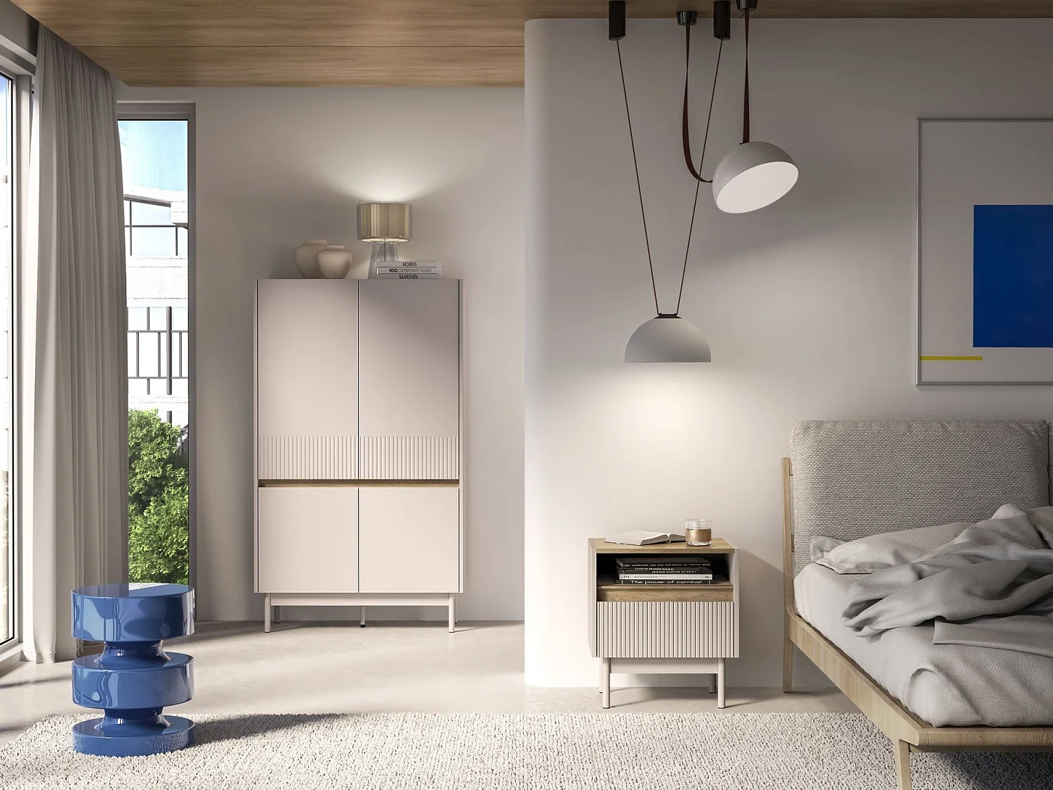 Nachttisch mit Schublade – Kaschmirgrau/Eichenholzoptik – 50 cm – DUNEA