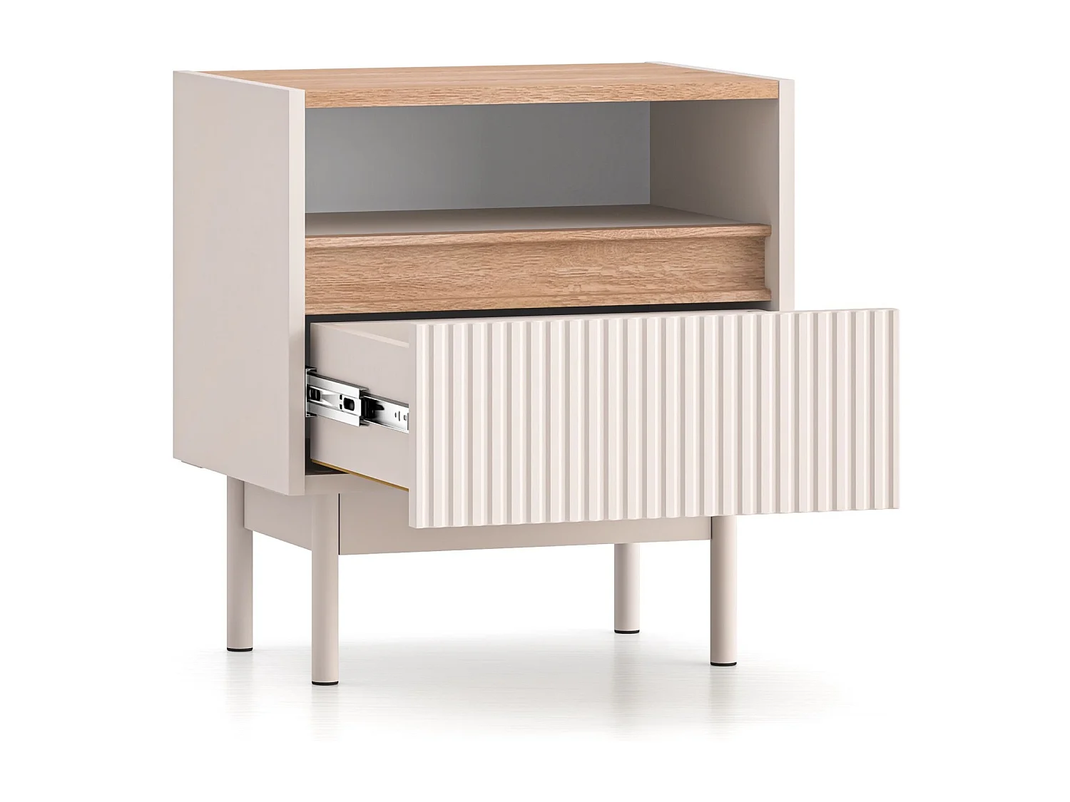 Nachttisch mit Schublade – Kaschmirgrau/Eichenholzoptik – 50 cm – DUNEA