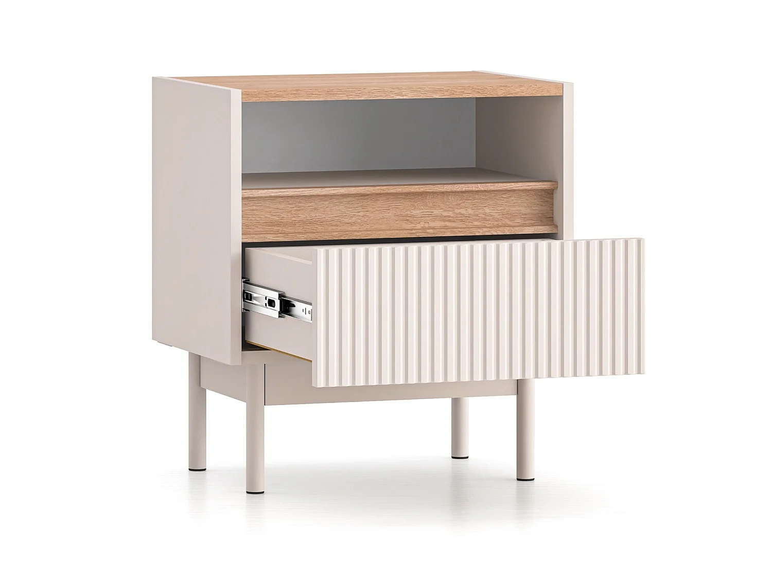 Table de chevet avec tiroir – Gris cachemire/aspect chêne – 50 cm – DUNEA