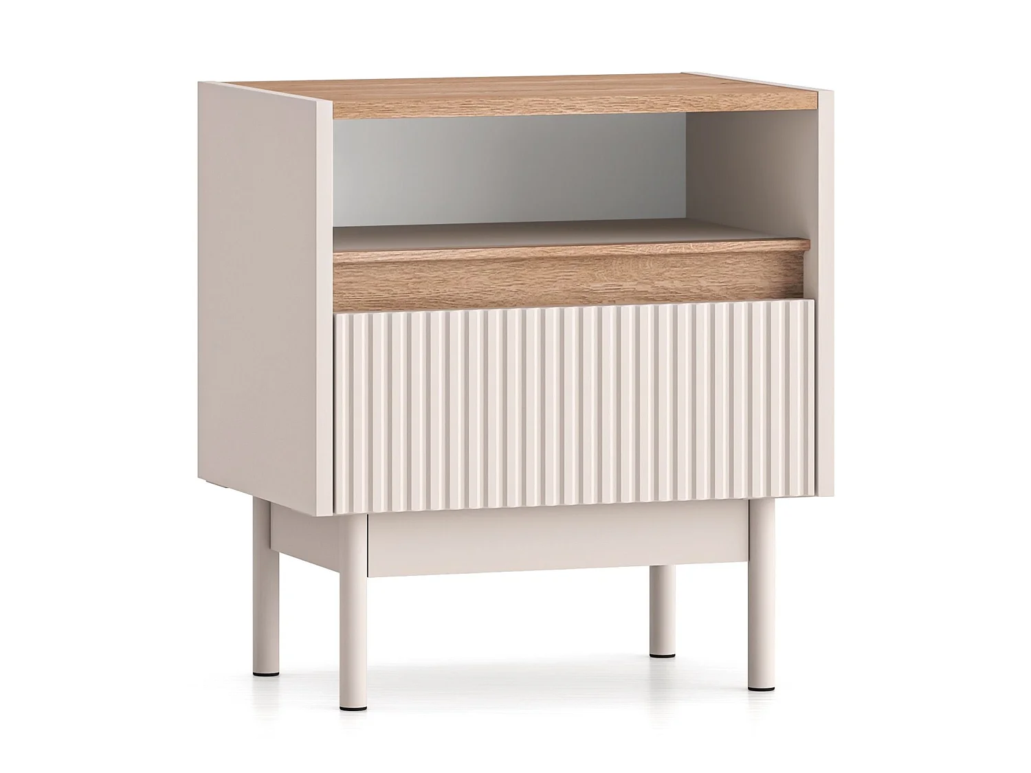 Table de chevet avec tiroir – Gris cachemire/aspect chêne – 50 cm – DUNEA