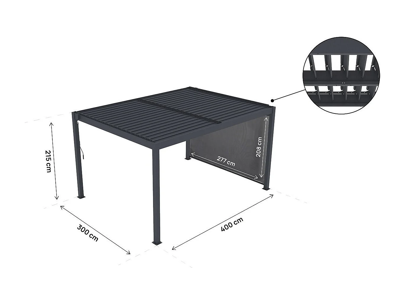 Pérgola bioclimática "Windsor premium" con led y toldo de aluminio - 3 x 4 m - Gris