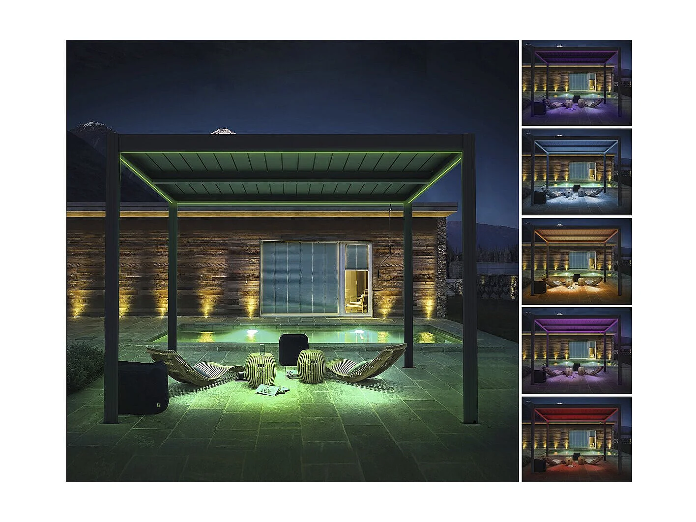 Pérgola bioclimática "Windsor premium" con led y toldo de aluminio - 3 x 4 m - Gris