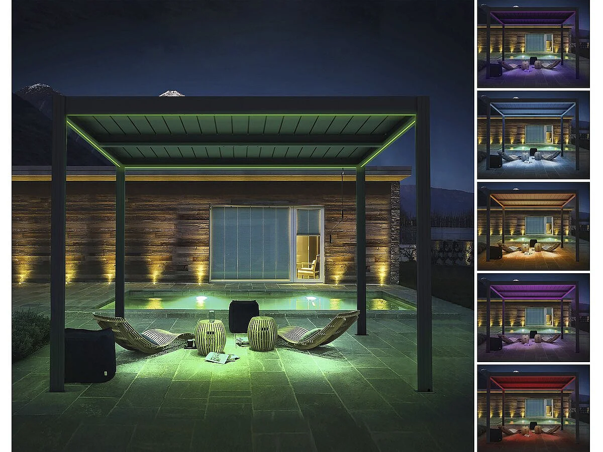 Pergola bioclimatique avec led et store en aluminium "Windsor premium" - 3 x 4 m - Gris