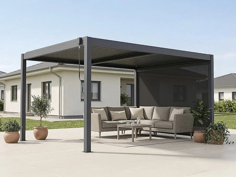 Pérgola bioclimática "Windsor premium" con led y toldo de aluminio - 3 x 4 m - Gris