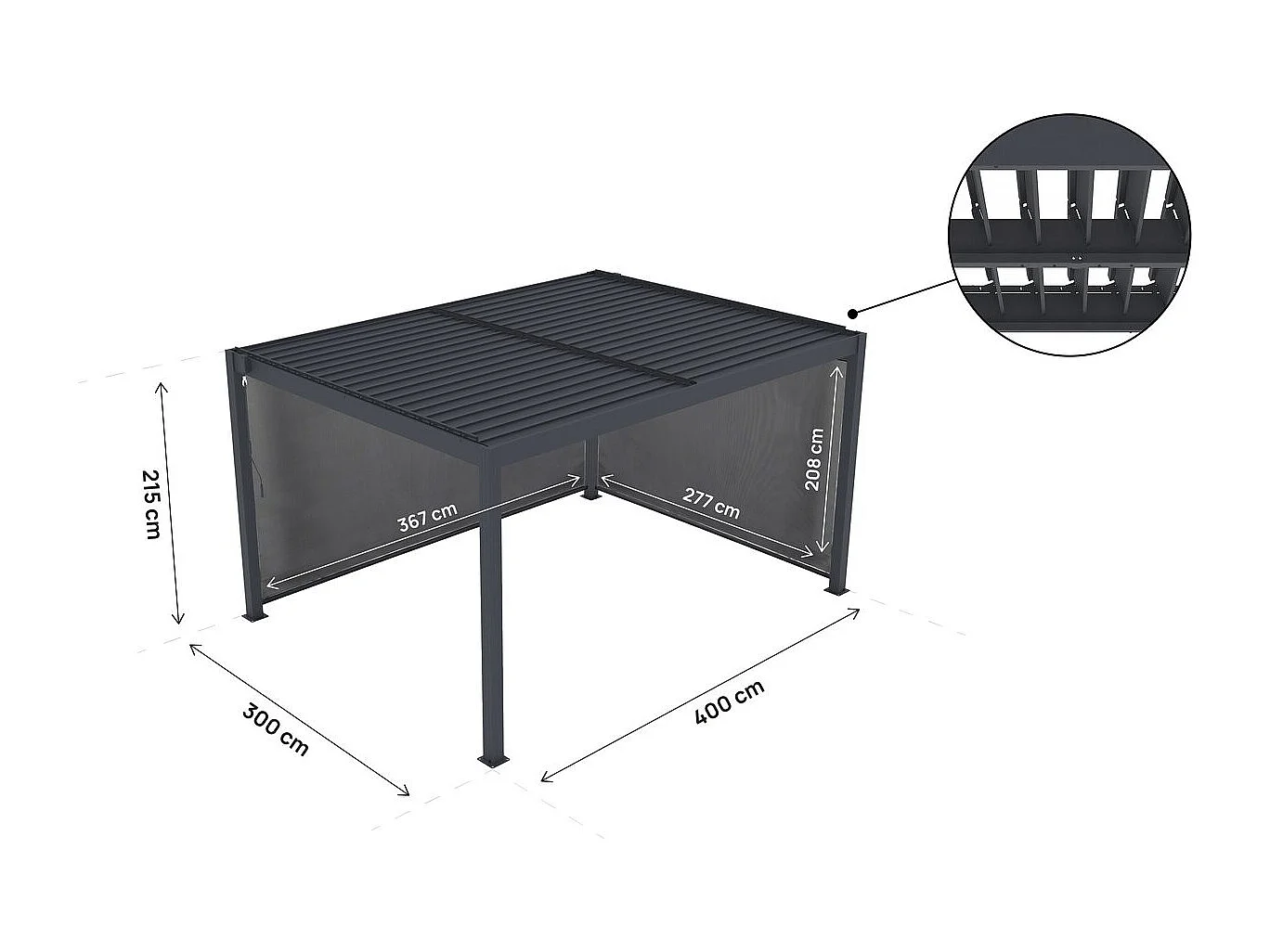 Pérgola bioclimática "Windsor premium" con led y 2 persianas de aluminio - 3 x 4 m - Gris