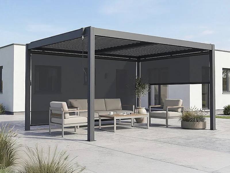 Pérgola bioclimática "Windsor premium" con led y 2 persianas de aluminio - 3 x 4 m - Gris