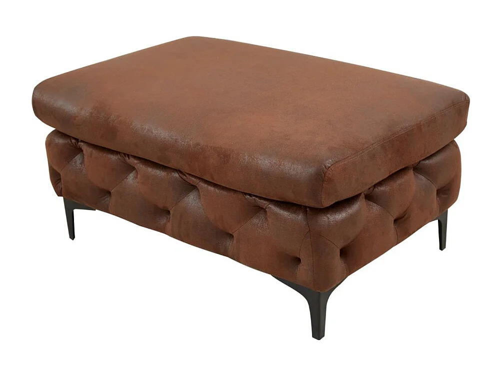 Pouf VELENA bruin – Barokke poef in microvezel met massief houten structuur