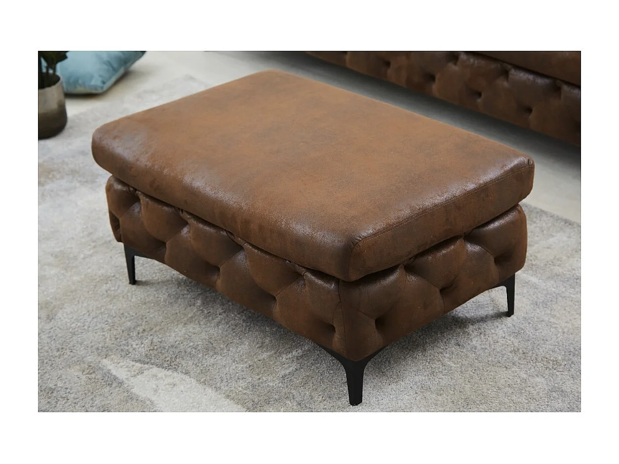 Pouf VELENA bruin – Barokke poef in microvezel met massief houten structuur