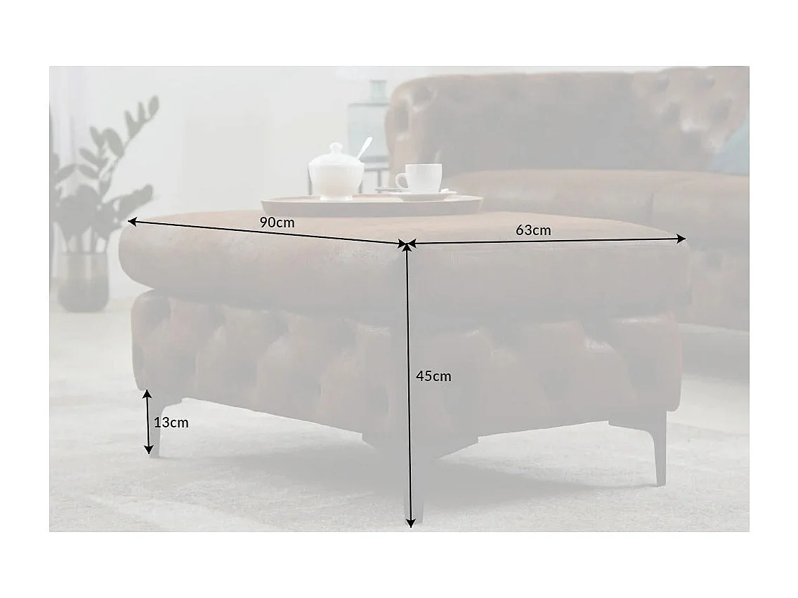 Pouf VELENA bruin – Barokke poef in microvezel met massief houten structuur