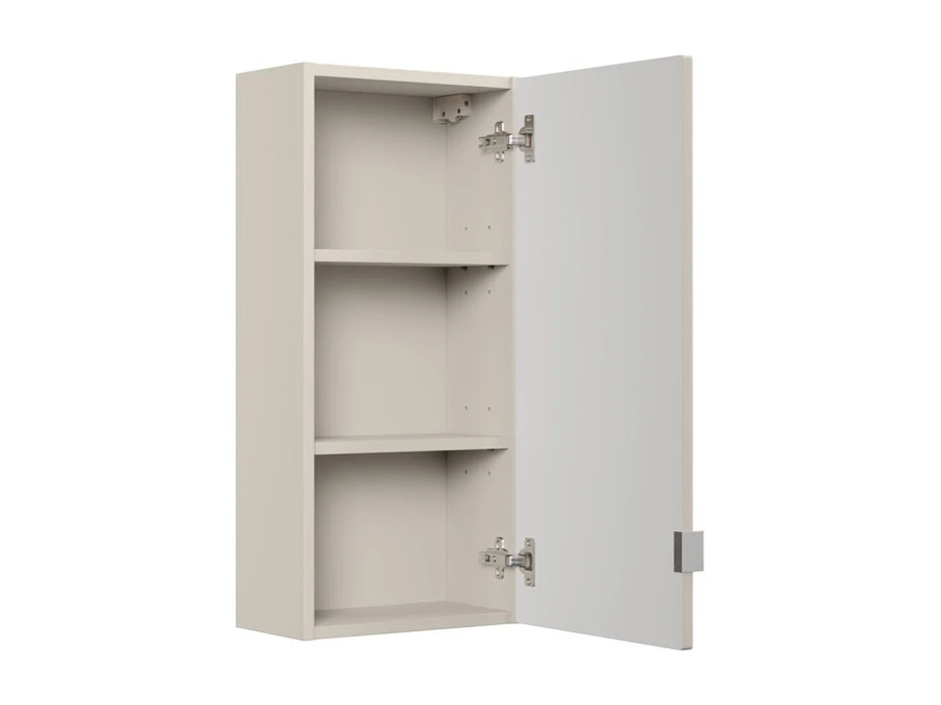 Colonne de salle de bain BRAZZA : rangements fermés coloris cachemire et niche ouverte aspect bois