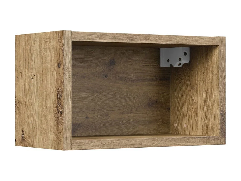 Colonne de salle de bain BRAZZA : rangements fermés coloris cachemire et niche ouverte aspect bois