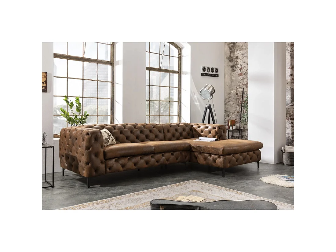 Canapé d'angle VELENA marron – Canapé baroque en microfibre avec structure en bois massif