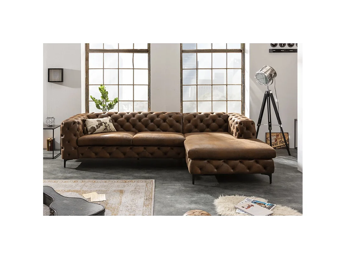 Canapé d'angle VELENA marron – Canapé baroque en microfibre avec structure en bois massif