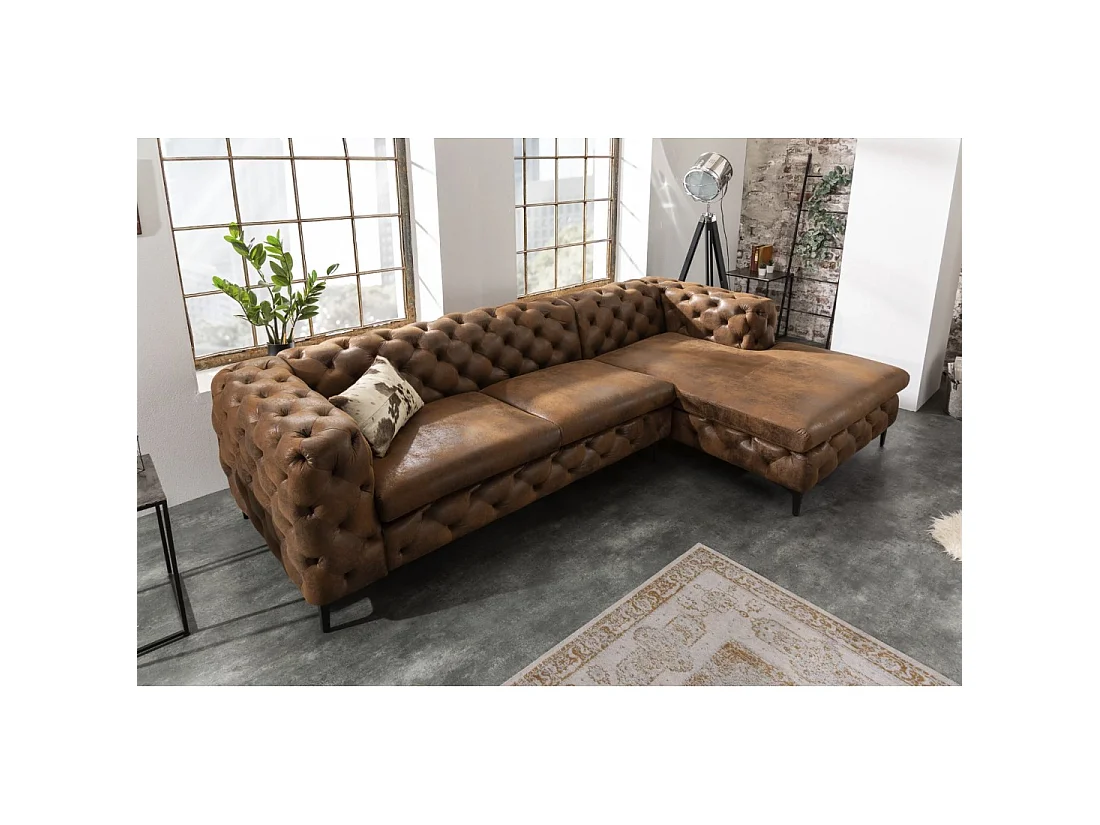 Canapé d'angle VELENA marron – Canapé baroque en microfibre avec structure en bois massif