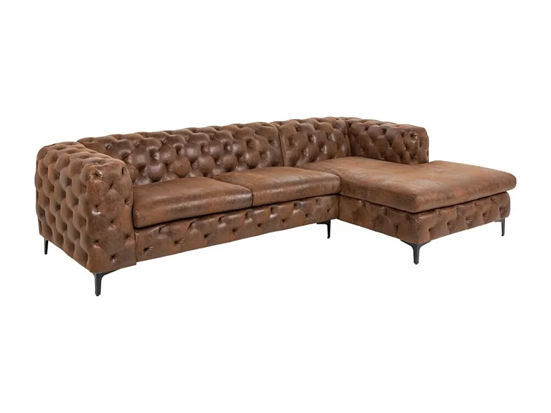 Ecksofa VELENA braun – Barocksofa aus Mikrofaser mit Massivholzstruktur