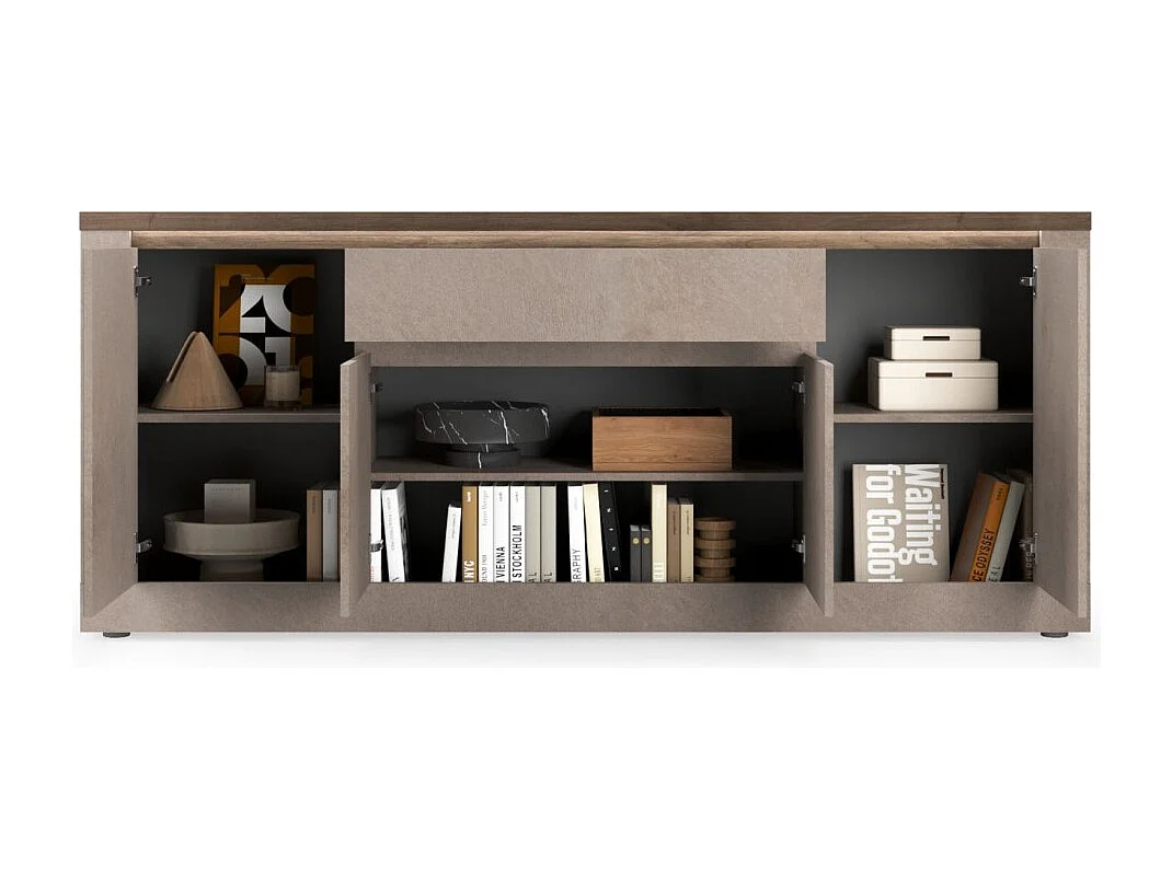 Buffet SASHA – 4 portes, 1 tiroir et LED – Bronze et plateau bois Mercure