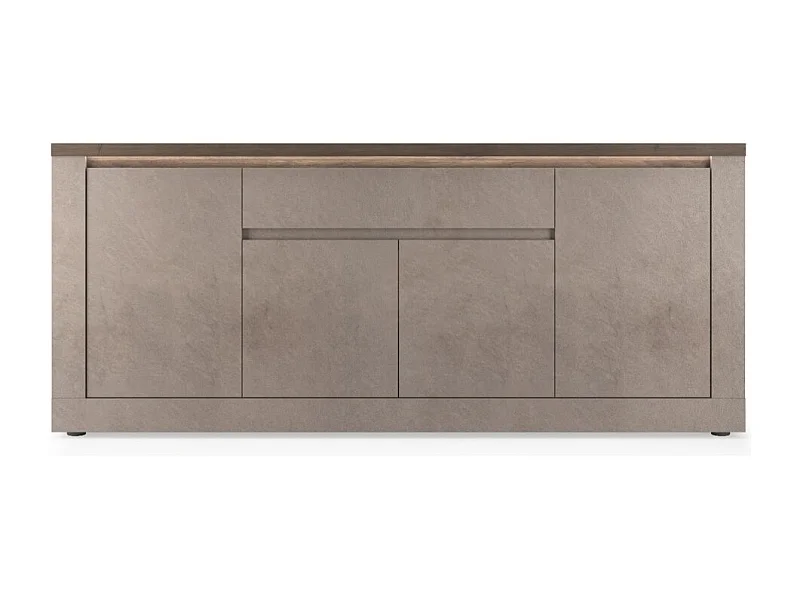 Buffet SASHA – 4 portes, 1 tiroir et LED – Bronze et plateau bois Mercure