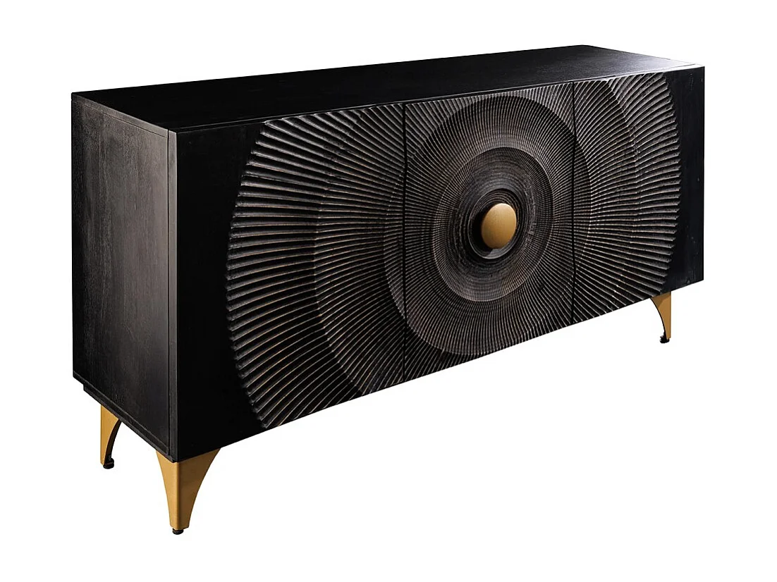 Buffet 140 cm 3 portes bois noir et doré – Collection SOLARIS