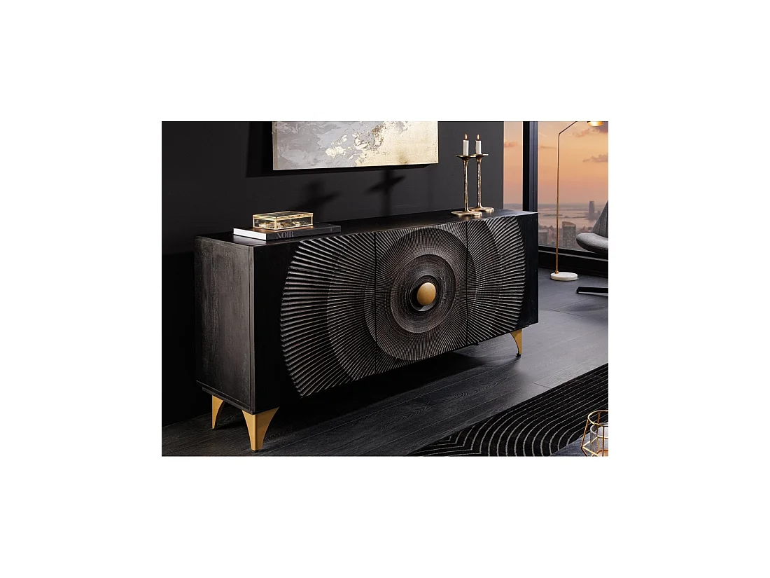 Buffet 140 cm 3 porte legno nero e dorato – Collezione SOLARIS