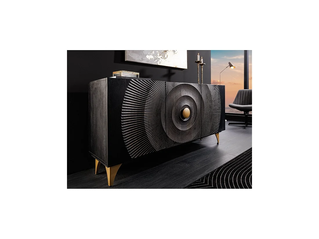 Buffet 140 cm 3 porte legno nero e dorato – Collezione SOLARIS