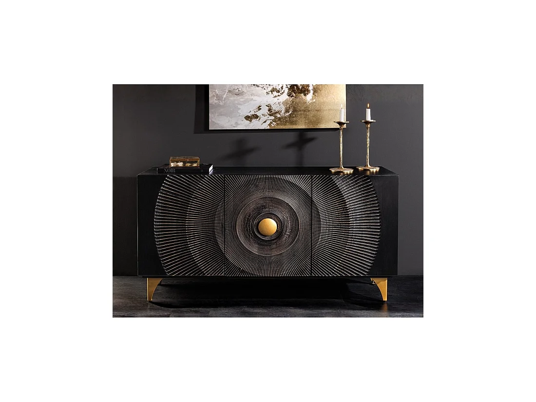 Buffet 140 cm 3 porte legno nero e dorato – Collezione SOLARIS