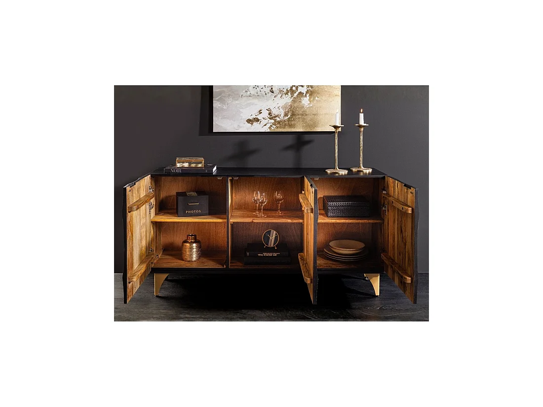 Buffet 140 cm 3 porte legno nero e dorato – Collezione SOLARIS