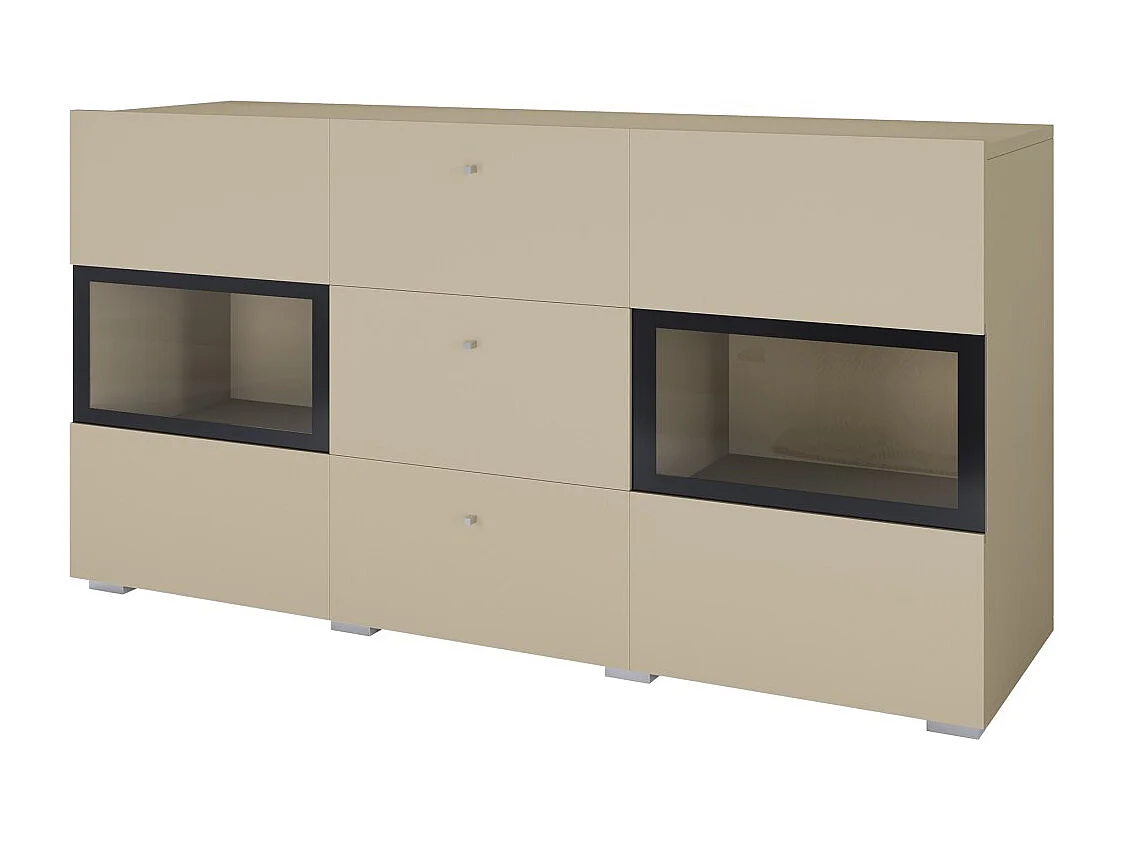 Buffet RAMOS 130 cm – Lichtbeige – 2 glazen deuren en 3 laden – Zonder LED