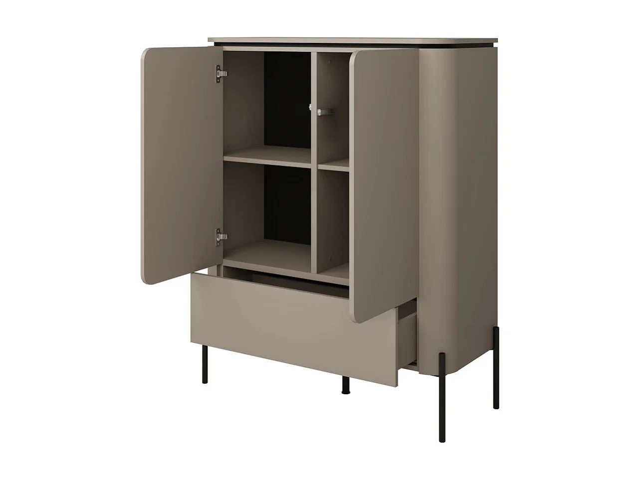 Buffet hoog BELLA 2 deuren 1 lade - Afwerking mat Congo - Elegante zwarte metalen poten