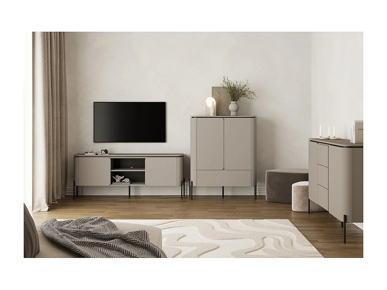 Buffet hoog BELLA 2 deuren 1 lade - Afwerking mat Congo - Elegante zwarte metalen poten