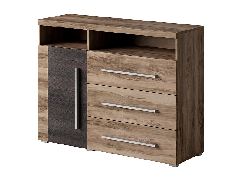 Buffet BRAZZA 1 puerta 3 cajones – Almacenamiento compacto nogal satinado – Nichos visibles – 119 cm