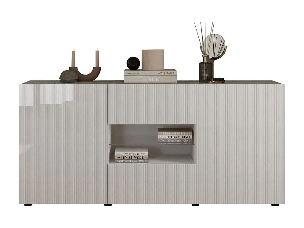 Buffet SCENA – L181×H84×P42 cm – 2 portes + 2 tiroirs + niche – Blanc laqué