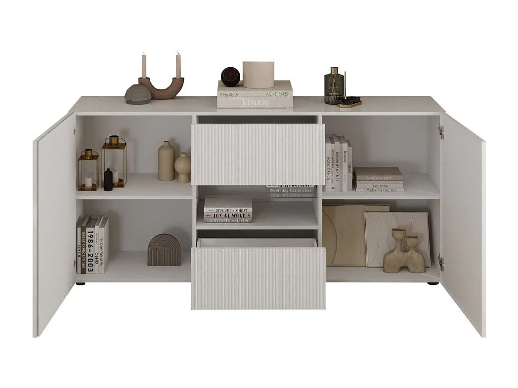 Buffet SCENA – L181×H84×P42 cm – 2 portes + 2 tiroirs + niche – Blanc laqué